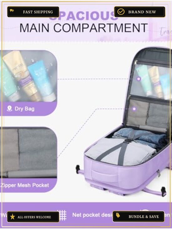 Waterproof Travel Backpack with Shoe Compartment, Fits 15.6-17.3\